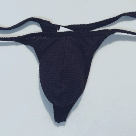 Men's Waffled See-Through "T-Back" Thong - Black - Pouch - Picture 4 of 9